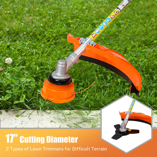 33CC Gas Grass Trimmer 2-Cycle, Sesslife 4 in 1 Trimming Tool Kit with Gas Pole Saw, Hedge Trimmer, Grass Trimmer, Brush Cutter, Full Crankshaft Weed Eater Lawn Mower for Garden Lawn Yard, Orange